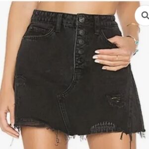 Free People We The Free Black Denim Distressed Ripped Button Down Jean Skirt 27